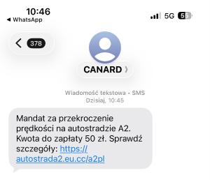 Zdjęcie prezentujące treść fałszywego SMSa z linkiem